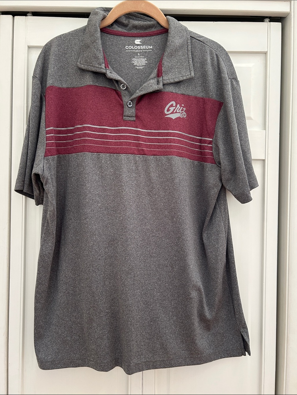 University of Montana Colosseum Men's Gray and Maroon Griz Polo